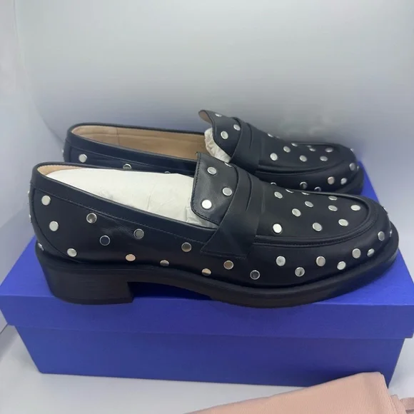 STUART WEITZMAN Palmer Bold Studded Leather Loafers Size 9 Black